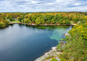 Fototapeta na wymiar Aerial autumn view for Swedish sea bay
