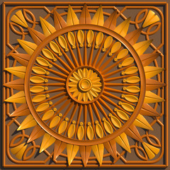 Wooden ceiling sample 3D illustration. Wood-carving. Collection.