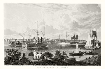 Old view of Detroit from the Canada shore, Michigan. By unidentified author, publ. ca. 1837