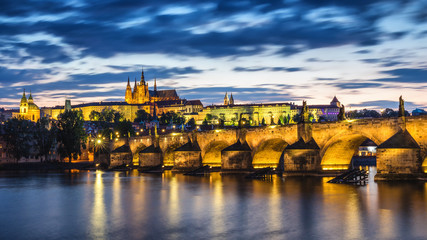 Czech Republic, Prague panorama with historic Charles Bridge and Vltava river