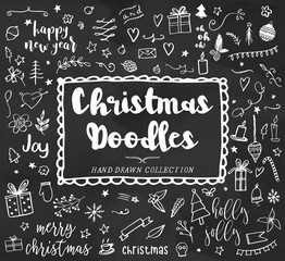 Christmas doodles, hand drawn christmas illustrations, chalkboard