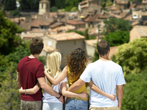 Group looking at view