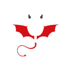 Devil horns, trident, tail isolated on transparent checkered background. Vector illustration.