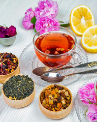 tea, fruit tea, Cup of tea, various kinds of tea, tea on the table