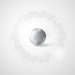 Abstract Cloud Computing and Global Network Connections Concept Design with Transparent Geometric Mesh, Wireframe Ring - Illustration in Editable Vector Format
