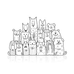 Funny dogs family, sketch for your design
