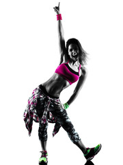 Fototapeta premium one caucasian woman zumba fitness exercises dancer dancing isolated in silhouette on white background