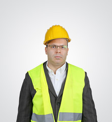 Manager safety vest and hard hat