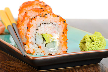 California maki sushi with orange masago