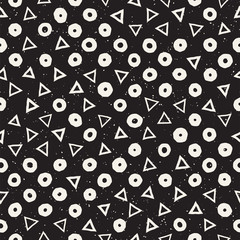 Hand drawn black and white ink abstract seamless pattern. Vector stylish grunge texture. Monochrome scattered shapes paint brush lines