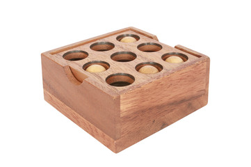 Wooden toys, puzzles game ,Wooden Brain Teaser isolated on white background