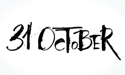 31 Oktober lettering for Halloween. Handwritten modern calligraphy, brush painted letters. Vector illustration. Template for banners, posters, flyers, greeting cards or photo overlays.