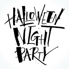 Halloween Night Party lettering. Handwritten modern calligraphy, brush painted letters. Vector illustration. Template for banners, posters, flyers, greeting cards or photo overlays.