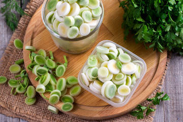 Sliced fresh green onion deep frozen