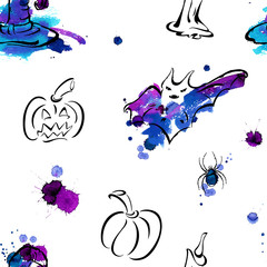Happy Halloween seamless pattern. Modern calligraphy, vector illustration. Template for banners, posters, appareil or packaging design