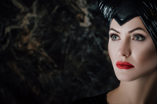 beautiful woman dressed as Maleficent