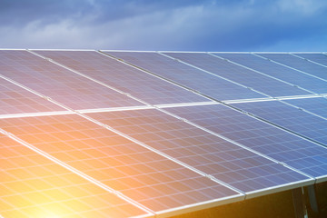 Solar panels, photovoltaic, alternative source environmentally friendly energy. In the backlight sunbeam light.