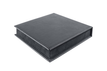 black leather box on white background