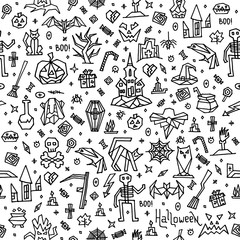 Pattern Happy Halloween with doodle elements