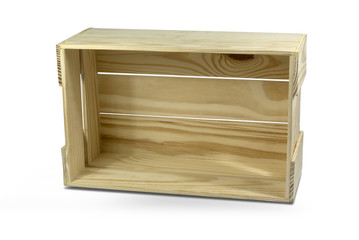 Empty a wooden crate isolated with clipping path on white background.