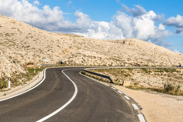 Winding road on the Pag island in Croatia