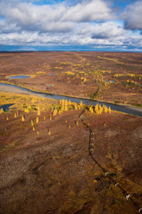 Norilsk, Russia. View from the helicopter to the autumn tundra.