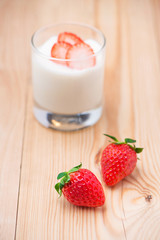 Strawberry Yoghurt. Healthy food with Strawberries and yoghurt breakfast on table.
