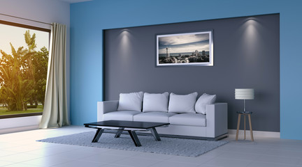 3D rendering of interior modern living room 