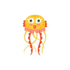 Cute jellyfish, funny sea creature hand drawn vector Illustration
