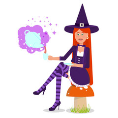 The lovely witch conjured a magic drink.