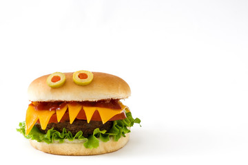 Halloween burger monsters isolated on white background
