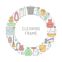 Fototapeta premium Cleaning outline vector circle frame.