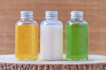 bottles of organic products, natural