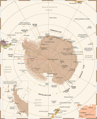 Antarctic region Map - Vintage Vector Illustration