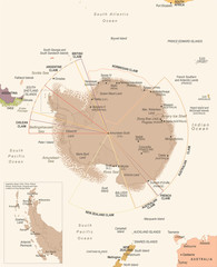 Antarctic region Map - Vintage Vector Illustration