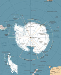 Antarctic region Map - Vintage Vector Illustration © Porcupen