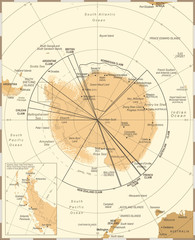 Antarctic region Map - Vintage Vector Illustration