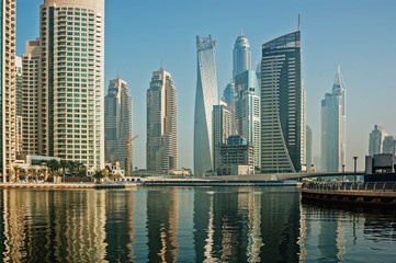 General view of the Dubai Marina in the morning mist