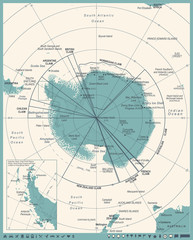 Antarctic region Map - Vintage Vector Illustration