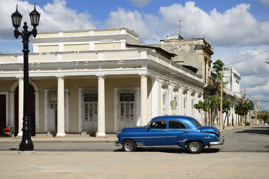 Colonial building development by the main promenade on the old town in Cienfuegos on Cuba.
