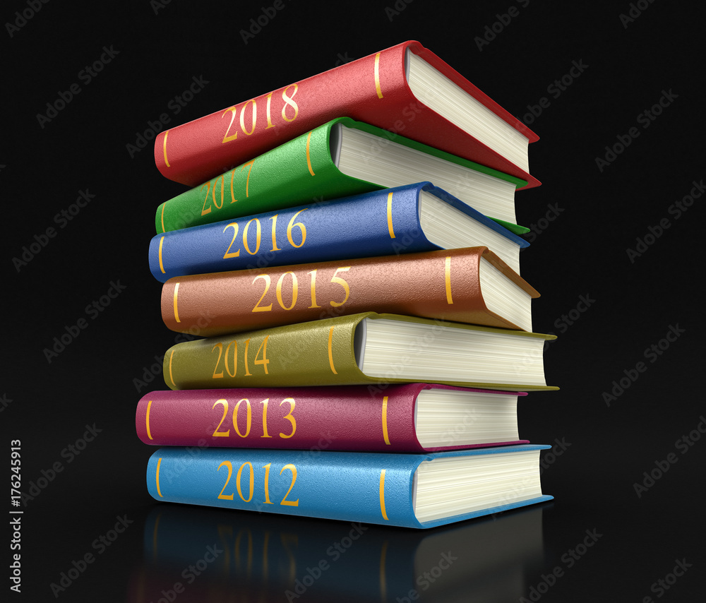 Poster stack of books with 2018. image with clipping path