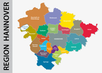 Administrative and political map of Region Hannover in German language