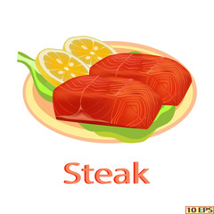 Salmon. Fish. Steak salmon isolated on white background. steak fish in realistic style. Fillet. Sea food product design. Vector illustration.