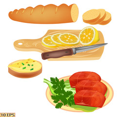 Salmon. Fish. Steak salmon isolated on white background. steak fish in realistic style. Fillet. Sea food product design. Vector illustration.