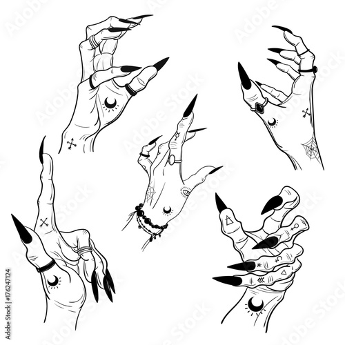 Witch Hands Set With Black Nails Rings Magic Boho Style Wall Mural Kssss Witch Hands Set With Black Nails Rings Magic Boho Style Wall Mural Kssss