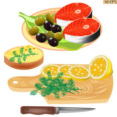 Salmon. Fish. Steak salmon isolated on white background. steak fish in realistic style. Fillet. Sea food product design. Vector illustration.