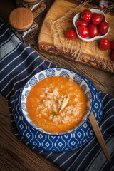 Fresh tomato soup with rice.