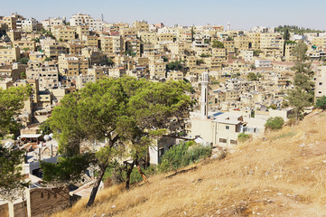 View to the downtown with residential buildings from the Citadel hill in Amman, Jordan.