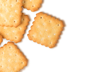 Dry crackers and cream cheese isolate on white with shadow