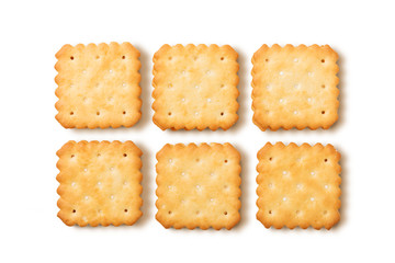 Dry crackers and cream cheese isolate on white with shadow
